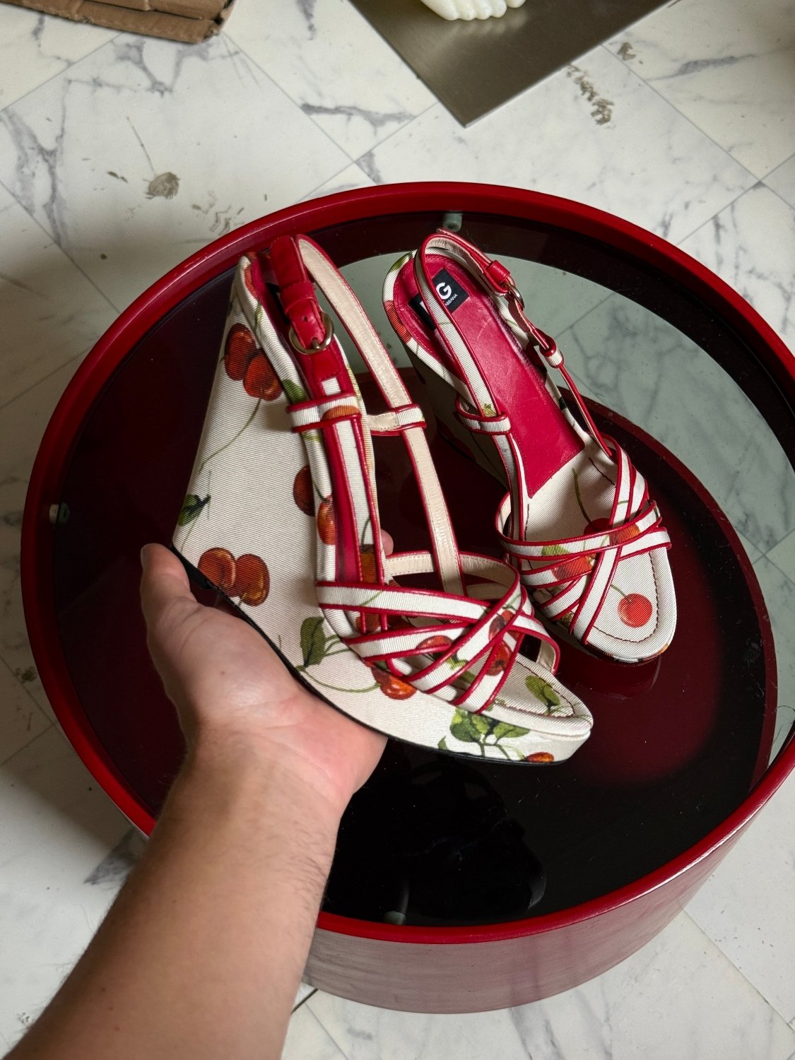 Dolce & Gabbana Cherry Floral Print High Heel Wedges - EU 39 - Fomeaux | Curated Vintage & Designer Bags