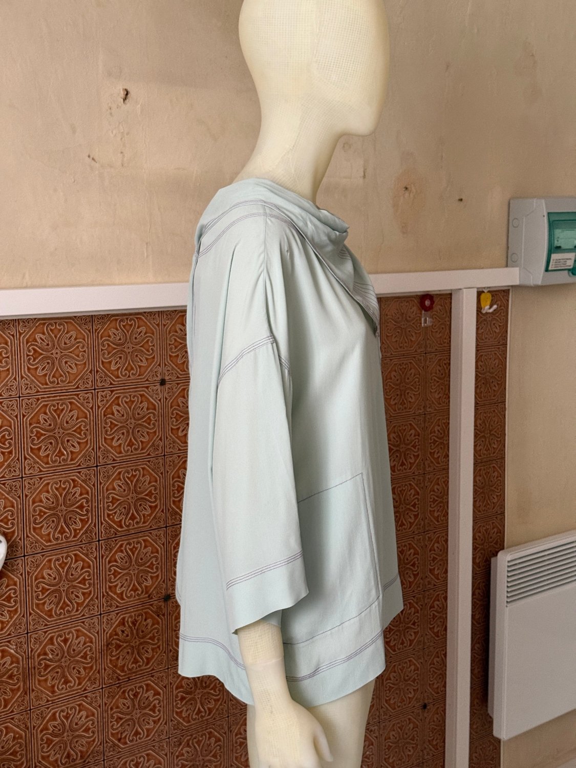Marni Turquoise Silk-Blend Oversized Blouse with Detachable Scarf - L - Fomeaux | Curated Vintage & Designer Bags
