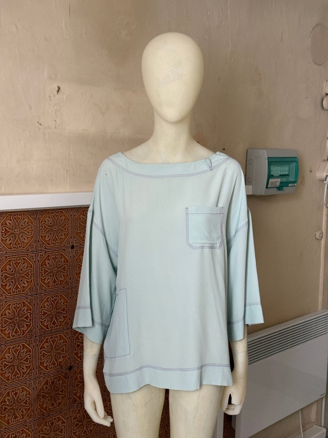 Marni Turquoise Silk-Blend Oversized Blouse with Detachable Scarf - L - Fomeaux | Curated Vintage & Designer Bags