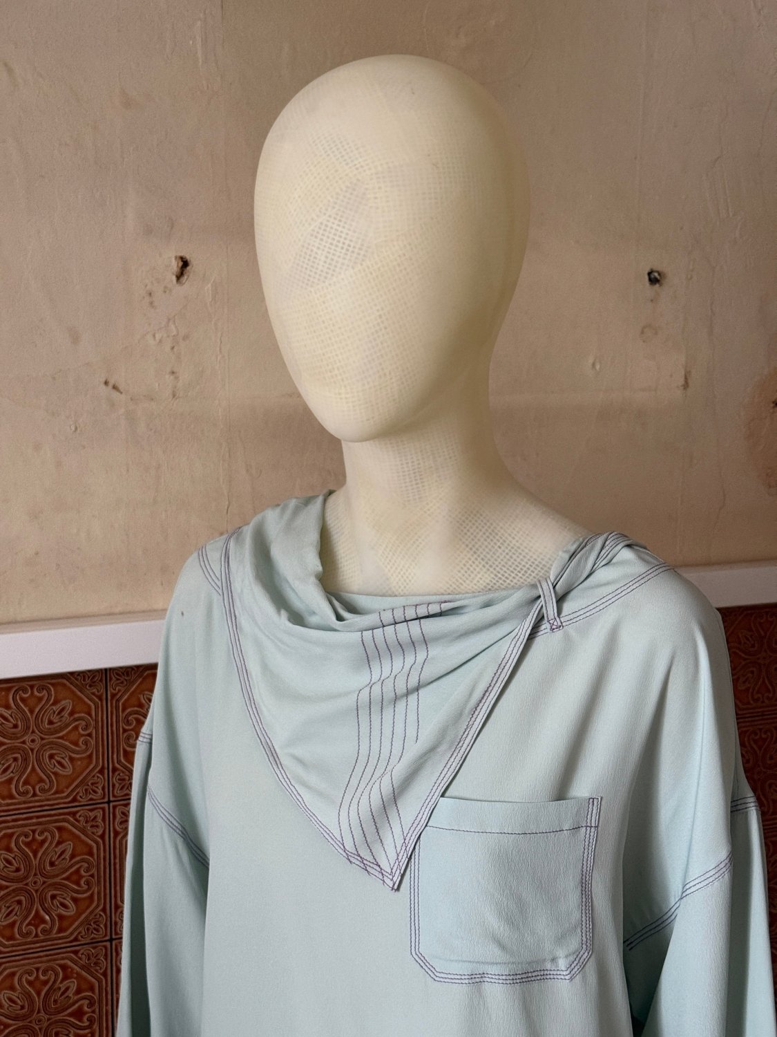 Marni Turquoise Silk-Blend Oversized Blouse with Detachable Scarf - L - Fomeaux | Curated Vintage & Designer Bags