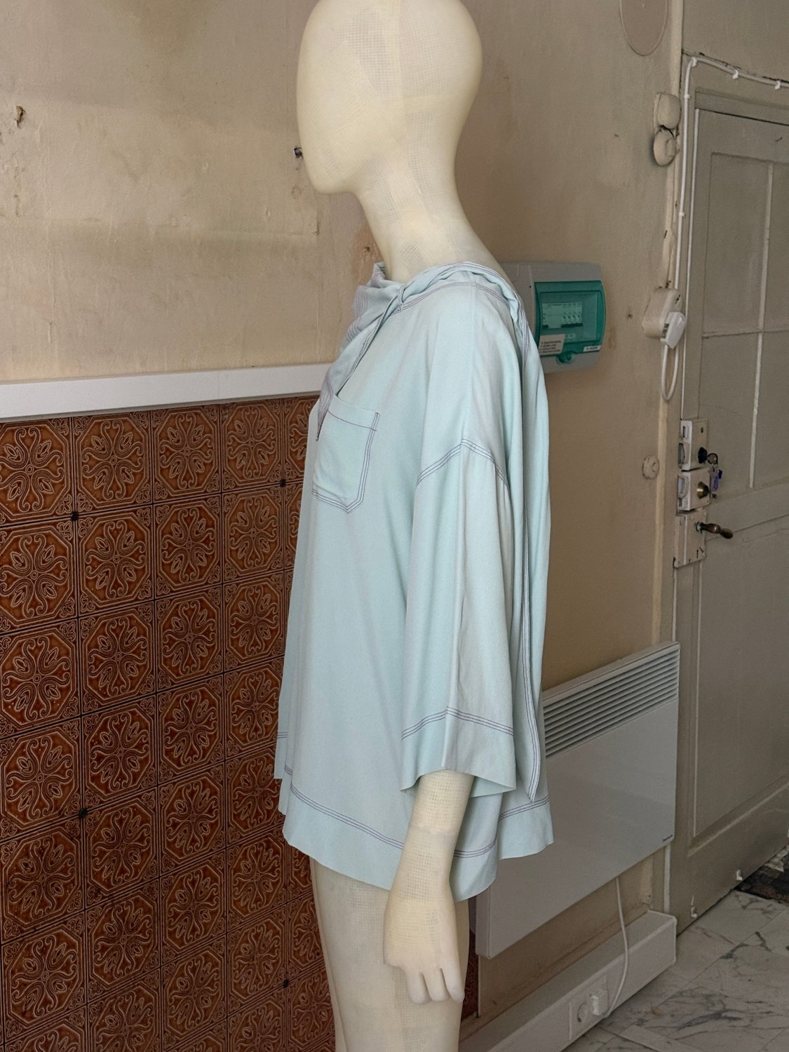 Marni Turquoise Silk-Blend Oversized Blouse with Detachable Scarf - L - Fomeaux | Curated Vintage & Designer Bags