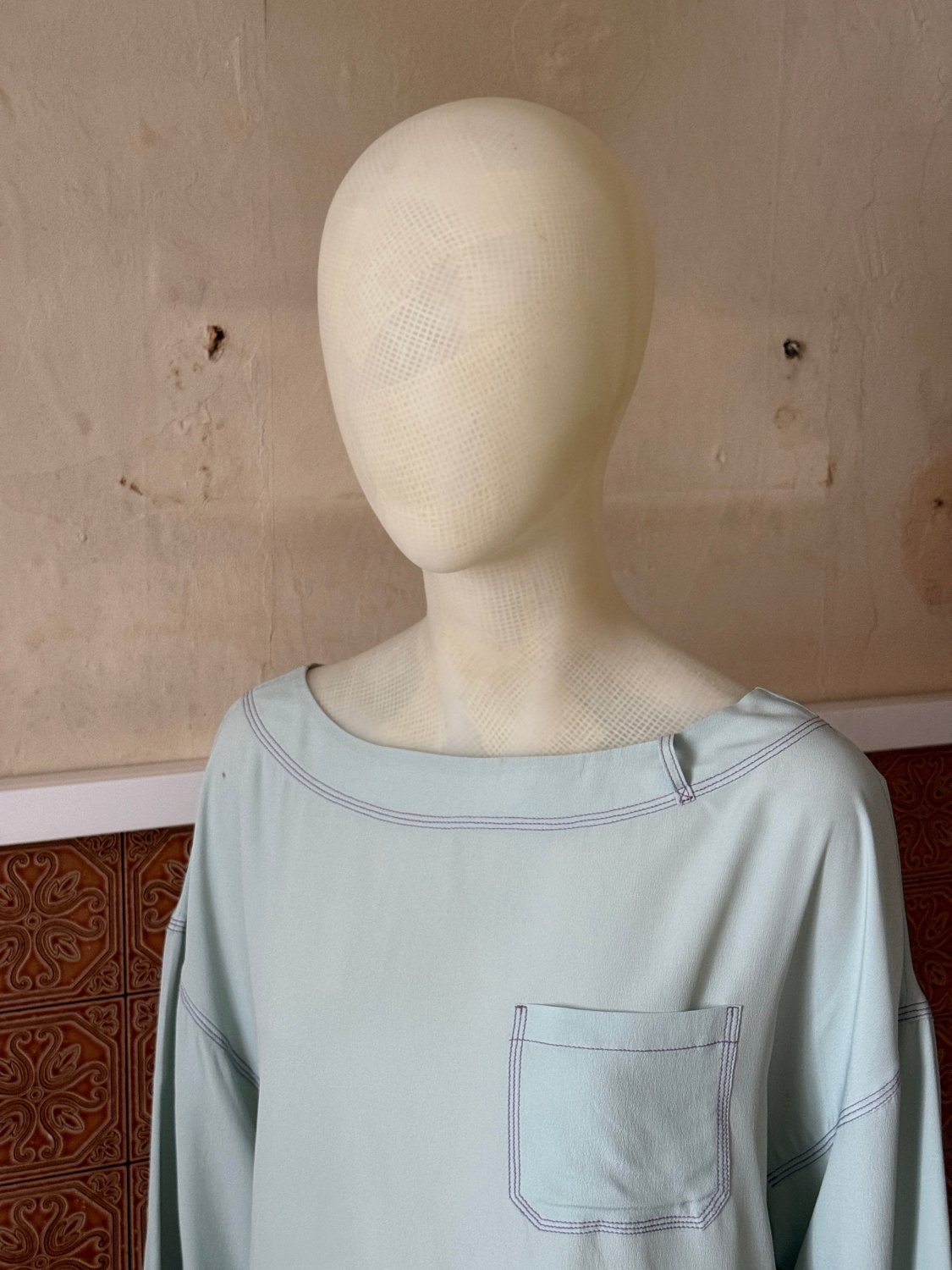 Marni Turquoise Silk-Blend Oversized Blouse with Detachable Scarf - L - Fomeaux | Curated Vintage & Designer Bags